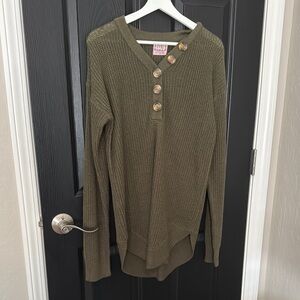 Olive Green Button-Up Sweater Dress